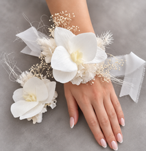 Load image into Gallery viewer, Real touch white orchid corsage &amp; buttonhole set AB1181 - School formal, prom, graduation, wedding
