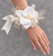 Load image into Gallery viewer, Real touch white orchid corsage &amp; buttonhole set AB1181 - School formal, prom, graduation, wedding
