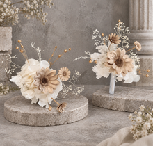 Load image into Gallery viewer, Champagne gold, white, neutral Double cake topper
