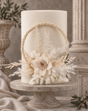 Load image into Gallery viewer, Handcrafted Neutral &amp; white preserved flowers boho hoop / cake topper – 6inch
