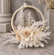 Load image into Gallery viewer, Handcrafted Neutral &amp; white preserved flowers boho hoop / cake topper – 6inch
