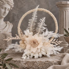 Load image into Gallery viewer, Handcrafted Neutral &amp; white preserved flowers boho hoop / cake topper – 6inch
