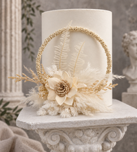 Load image into Gallery viewer, Handcrafted Neutral &amp; white preserved flowers boho hoop / cake topper – 6inch

