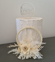 Load image into Gallery viewer, Handcrafted Neutral &amp; white preserved flowers boho hoop / cake topper – 6inch
