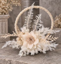 Load image into Gallery viewer, Handcrafted Neutral &amp; white preserved flowers boho hoop / cake topper – 6inch
