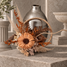 Load image into Gallery viewer, Handcrafted rustic orange preserved flowers boho hoop / cake topper – 5inch
