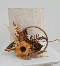 Load image into Gallery viewer, Handcrafted rustic orange preserved flowers boho hoop / cake topper – 5inch
