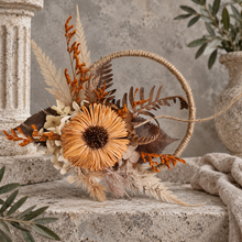 Load image into Gallery viewer, Handcrafted rustic orange preserved flowers boho hoop / cake topper – 5inch
