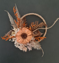 Load image into Gallery viewer, Handcrafted rustic orange preserved flowers boho hoop / cake topper – 5inch
