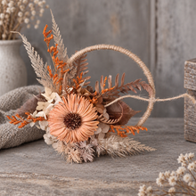 Load image into Gallery viewer, Handcrafted rustic orange preserved flowers boho hoop / cake topper – 5inch
