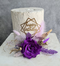 Load image into Gallery viewer, Purple, Champagne Gold  Happy Birthday Floral Cake topper
