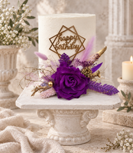 Load image into Gallery viewer, Purple, Champagne Gold  Happy Birthday Floral Cake topper
