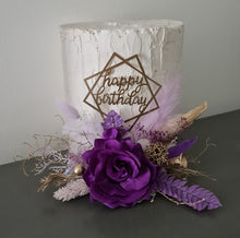 Load image into Gallery viewer, Purple, Champagne Gold  Happy Birthday Floral Cake topper
