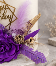 Load image into Gallery viewer, Purple, Champagne Gold  Happy Birthday Floral Cake topper
