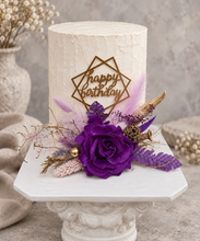Load image into Gallery viewer, Purple, Champagne Gold  Happy Birthday Floral Cake topper
