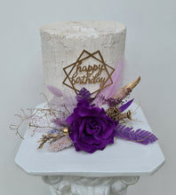 Load image into Gallery viewer, Purple, Champagne Gold  Happy Birthday Floral Cake topper

