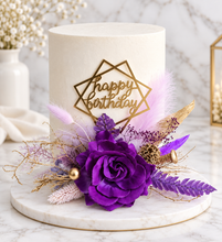 Load image into Gallery viewer, Purple, Champagne Gold  Happy Birthday Floral Cake topper
