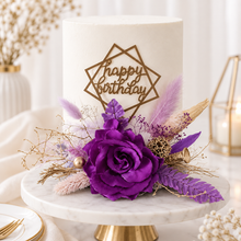 Load image into Gallery viewer, Purple, Champagne Gold  Happy Birthday Floral Cake topper
