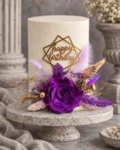 Load image into Gallery viewer, Purple, Champagne Gold  Happy Birthday Floral Cake topper
