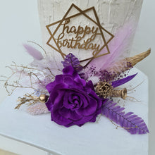 Load image into Gallery viewer, Purple, Champagne Gold  Happy Birthday Floral Cake topper
