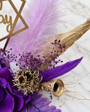 Load image into Gallery viewer, Purple, Champagne Gold  Happy Birthday Floral Cake topper
