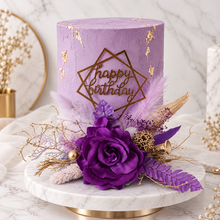 Load image into Gallery viewer, Purple, Champagne Gold  Happy Birthday Floral Cake topper
