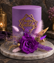 Load image into Gallery viewer, Purple, Champagne Gold  Happy Birthday Floral Cake topper
