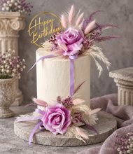 Load image into Gallery viewer, Pink, violet &amp; neutral Fluffy Floral Cake Topper
