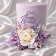 Load image into Gallery viewer, Preserved flowers Happy Birthday lilac, blush Cake topper
