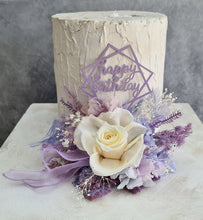 Load image into Gallery viewer, Preserved flowers Happy Birthday lilac, blush Cake topper
