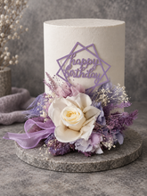 Load image into Gallery viewer, Preserved flowers Happy Birthday lilac, blush Cake topper
