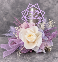 Load image into Gallery viewer, Preserved flowers Happy Birthday lilac, blush Cake topper
