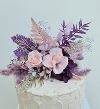 Load image into Gallery viewer, Purple pink preserved roses Floral Cake Topper
