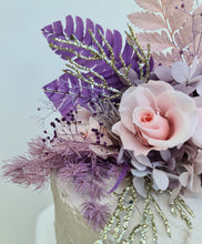 Load image into Gallery viewer, Purple pink preserved roses Floral Cake Topper
