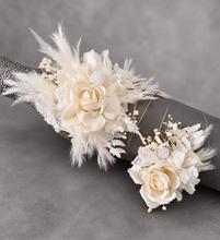 Load image into Gallery viewer, Elegant Boho peony off white everlasting flowers corsage &amp; buttonhole AB1198 - School formal, prom, graduation, wedding
