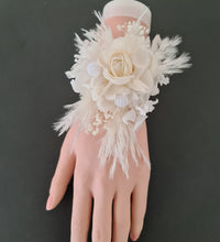 Load image into Gallery viewer, Elegant Boho peony off white everlasting flowers corsage &amp; buttonhole AB1198 - School formal, prom, graduation, wedding
