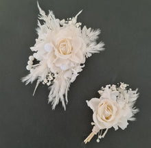 Load image into Gallery viewer, Elegant Boho peony off white everlasting flowers corsage &amp; buttonhole AB1198 - School formal, prom, graduation, wedding
