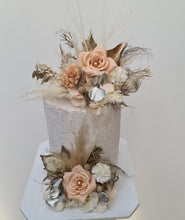 Load image into Gallery viewer, Champagne gold &amp; blush Floral Cake topper - wedding, engagement, birthday
