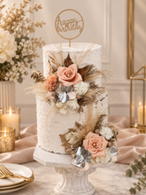 Load image into Gallery viewer, Champagne gold &amp; blush Floral Cake topper - wedding, engagement, birthday
