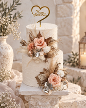 Load image into Gallery viewer, Champagne gold &amp; blush Floral Cake topper - wedding, engagement, birthday

