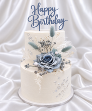 Load image into Gallery viewer, Blue &amp; silver Floral Cake topper - Wedding, Engagement, Birthday
