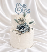 Load image into Gallery viewer, Blue &amp; silver Floral Cake topper - Wedding, Engagement, Birthday
