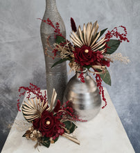 Load image into Gallery viewer, Burgundy, gold &amp; glitter floral cake topper - Wedding, engagement
