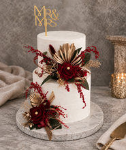 Load image into Gallery viewer, Burgundy, gold &amp; glitter floral cake topper - Wedding, engagement

