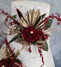 Load image into Gallery viewer, Burgundy, gold &amp; glitter floral cake topper - Wedding, engagement
