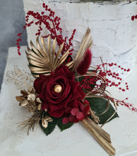 Load image into Gallery viewer, Burgundy, gold &amp; glitter floral cake topper - Wedding, engagement
