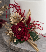 Load image into Gallery viewer, Burgundy, gold &amp; glitter floral cake topper - Wedding, engagement
