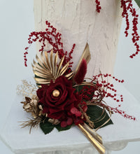 Load image into Gallery viewer, Burgundy, gold &amp; glitter floral cake topper - Wedding, engagement
