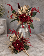 Load image into Gallery viewer, Burgundy, gold &amp; glitter floral cake topper - Wedding, engagement
