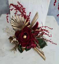 Load image into Gallery viewer, Burgundy, gold &amp; glitter floral cake topper - Wedding, engagement
